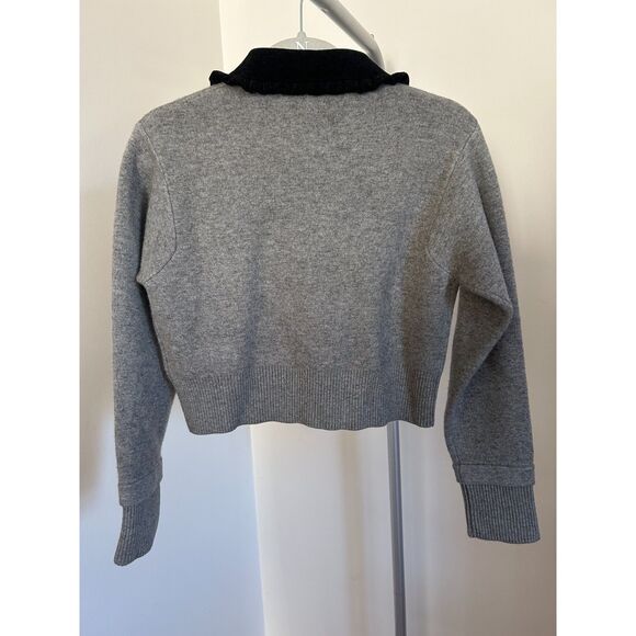 Sandro Etienne Collared Sweater Gray Black Cardigan Knit Sweater Wool Blend S/M - Picture 2 of 7